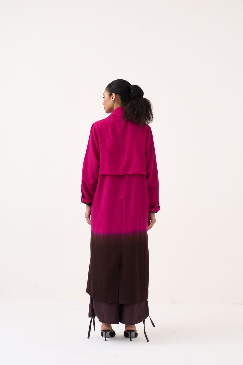 Dip Dye Woollen Trench-Fuchsia / Dark Brown merino wool jacket/overlay by THREE in fuchsia / brown for women in Singapore