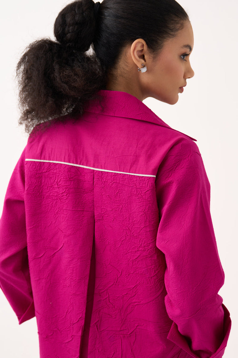 Front Knot Tunic-Bright Berry handwoven cotton tunics/kaftan by THREE in pink for women in Singapore