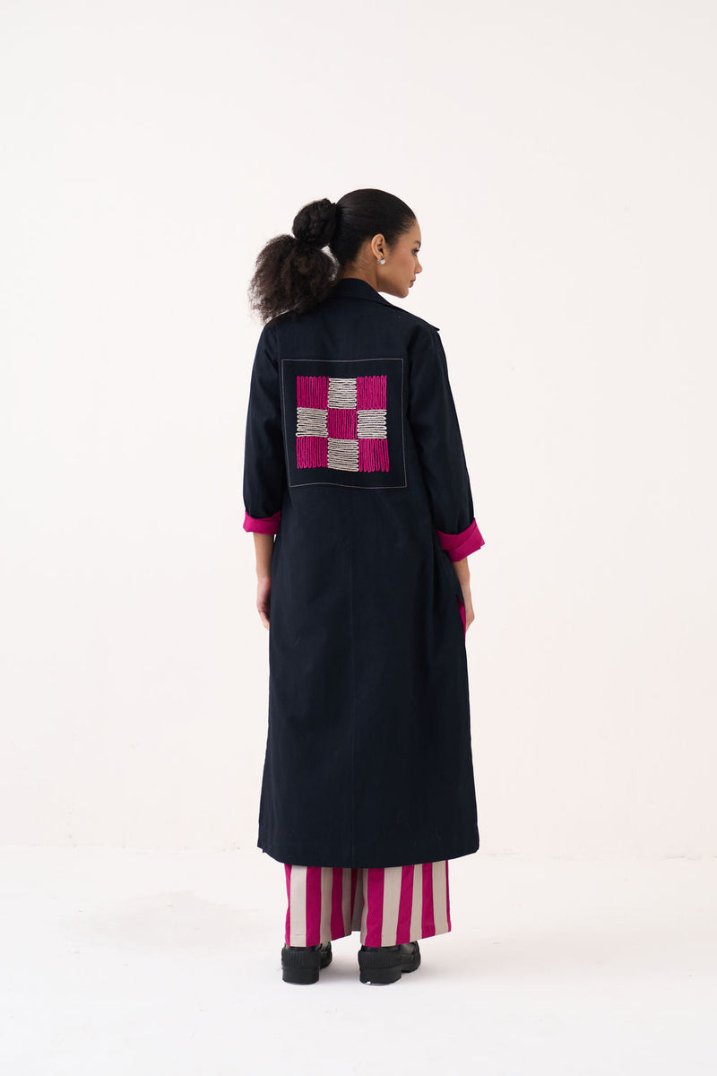 Check Patch Overlay-Black handwoven cotton jacket/overlay by THREE in black for women in Singapore