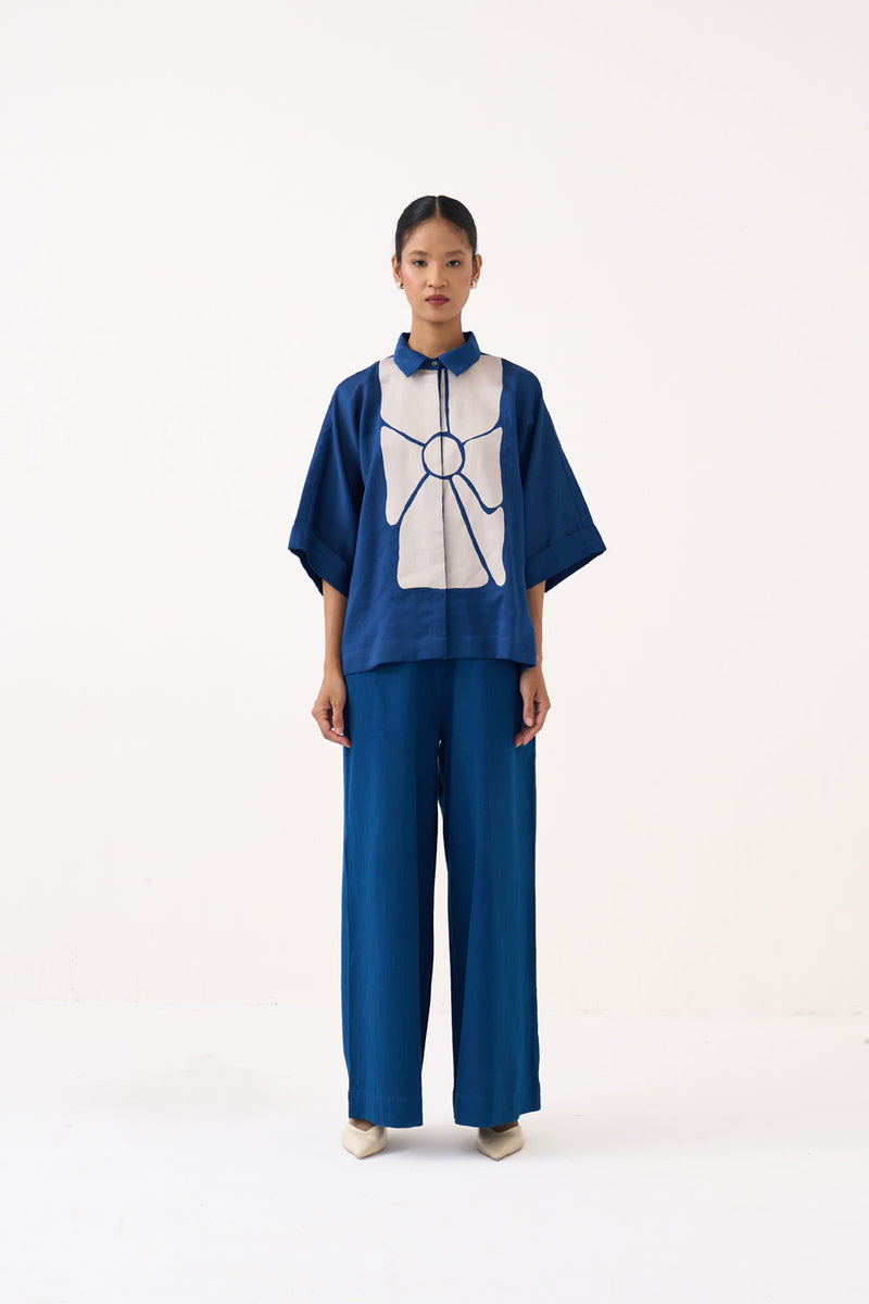 Emb. V Neck Top Co-Ord-Cobalt Blue & Ivory mul co-ord set by THREE in cobalt blue for women in Singapore