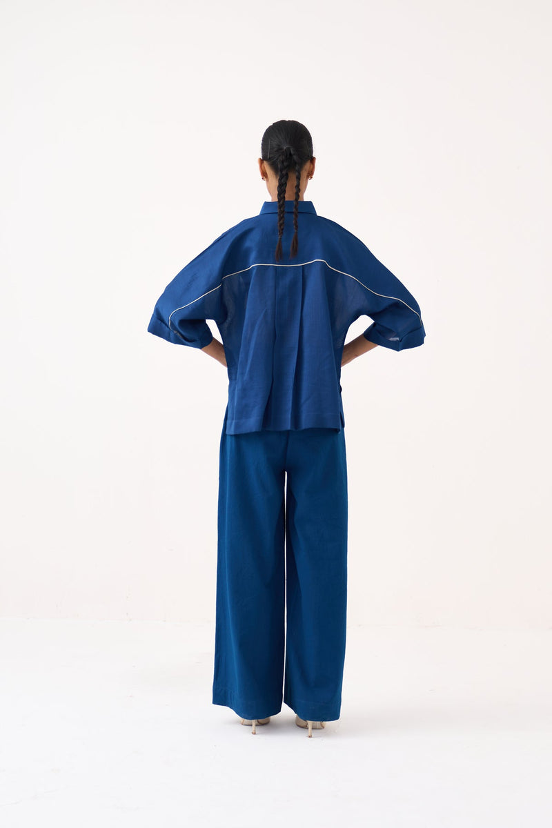 Emb. V Neck Top Co-Ord-Cobalt Blue & Ivory mul co-ord set by THREE in cobalt blue for women in Singapore