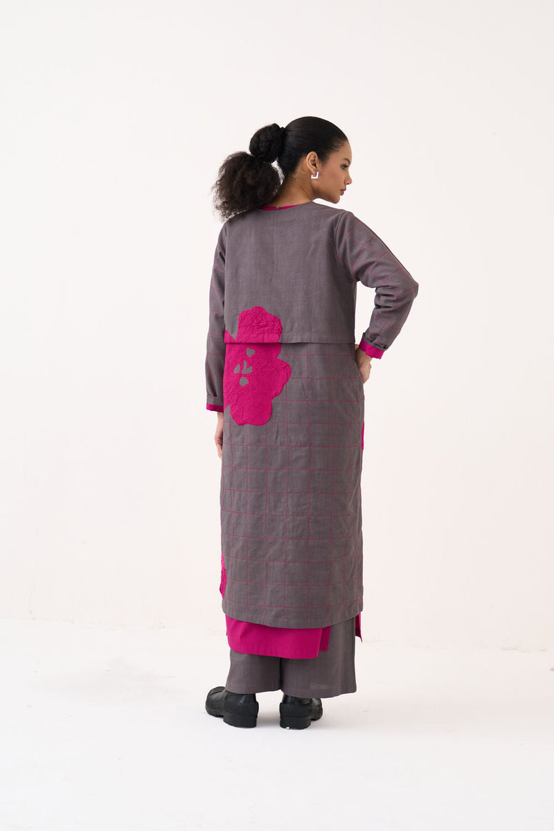 All Over Embroidery Overlay-Grey handwoven cotton jacket/overlay by THREE in grey for women in Singapore