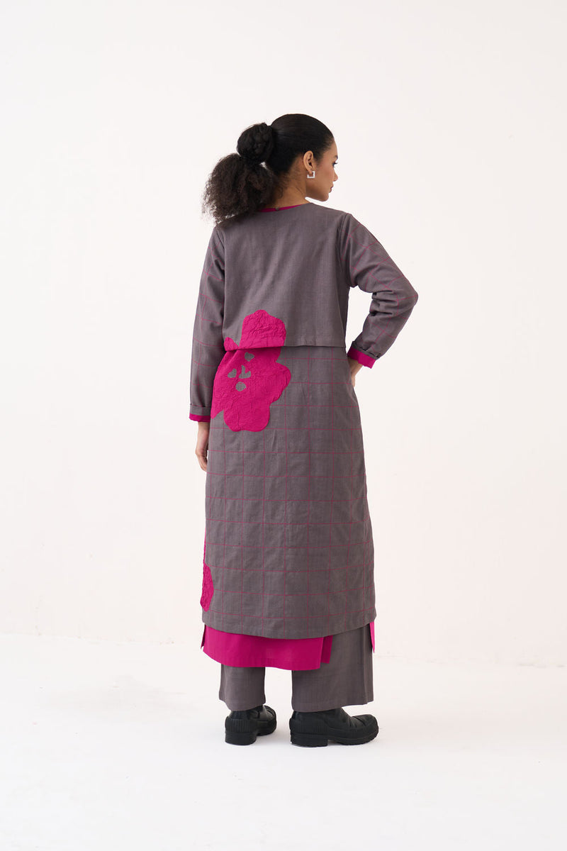 All Over Embroidery Overlay-Grey handwoven cotton jacket/overlay by THREE in grey for women in Singapore