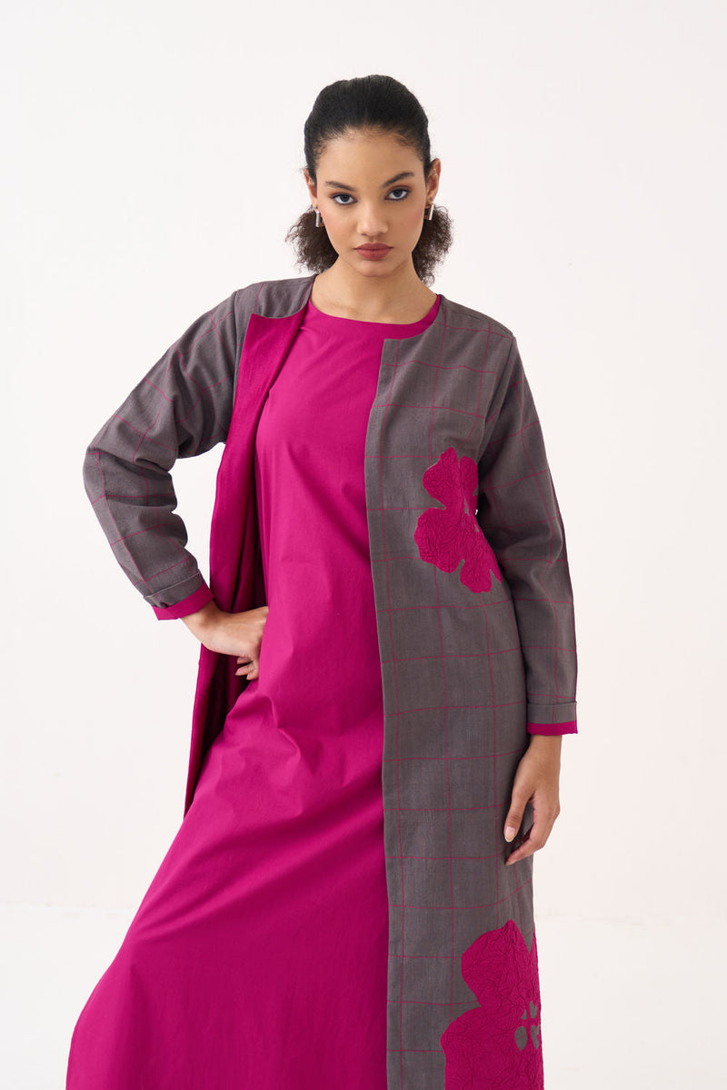 All Over Embroidery Overlay-Grey handwoven cotton jacket/overlay by THREE in grey for women in Singapore