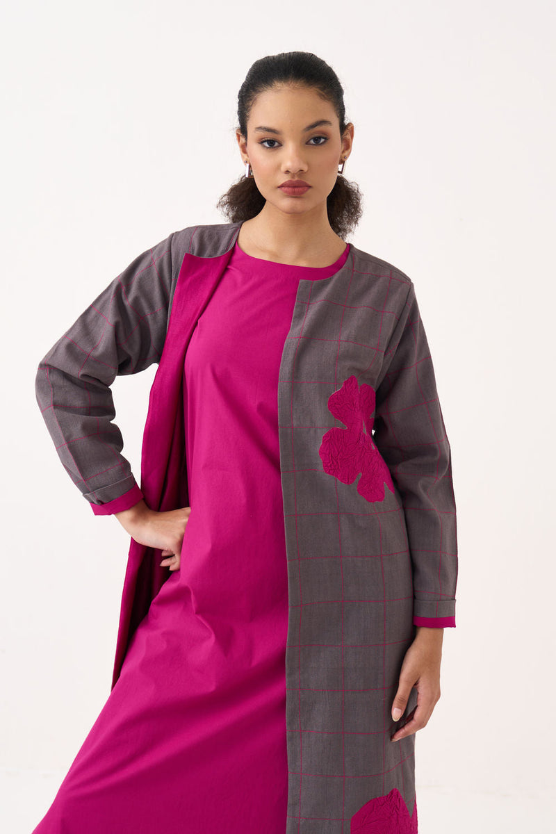 All Over Embroidery Overlay-Grey handwoven cotton jacket/overlay by THREE in grey for women in Singapore
