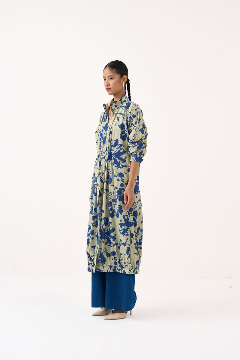 Drawstring Tunic-Cobalt Blue/Soft Moss  100% cotton poplin tunics/kaftan by THREE in cobalt blue for women in Singapore