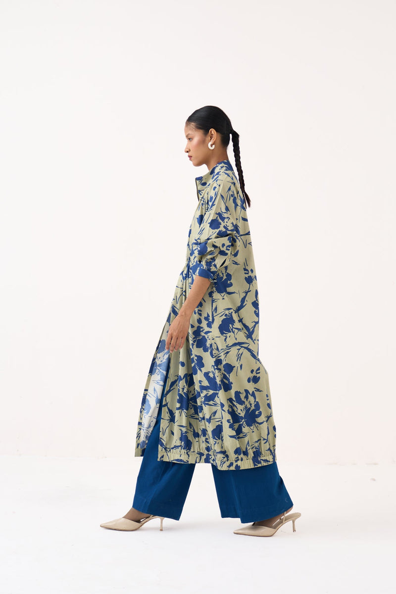 Drawstring Tunic Co-Ord-Cobalt Blue/Soft Moss 100% cotton poplin co-ord set by THREE in cobalt blue for women in Singapore
