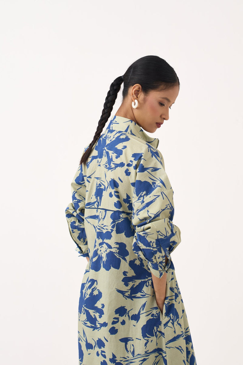 Drawstring Tunic Co-Ord-Cobalt Blue/Soft Moss 100% cotton poplin co-ord set by THREE in cobalt blue for women in Singapore