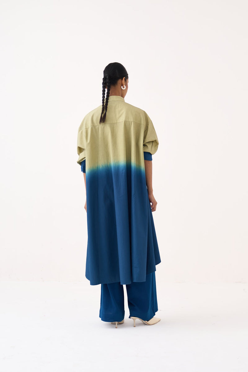 Dip-Dye Side Button Tunic Co-Ord-Cobalt Blue/Soft Moss 100% cotton poplin co-ord set by THREE in cobalt blue for women in Singapore