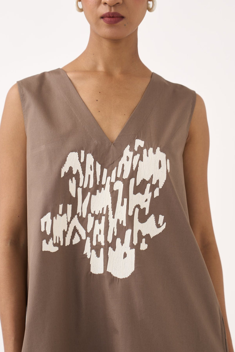 Short Back Pleat Dress-Cedar 100% cotton poplin dress by THREE in cedar for women in Singapore