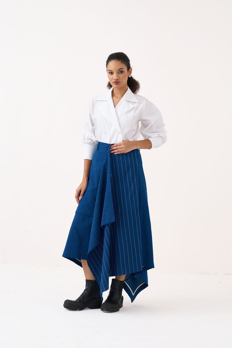 Handkerchief Skirt-Cobalt Blue handwoven cotton skirt by THREE in blue for women in Singapore