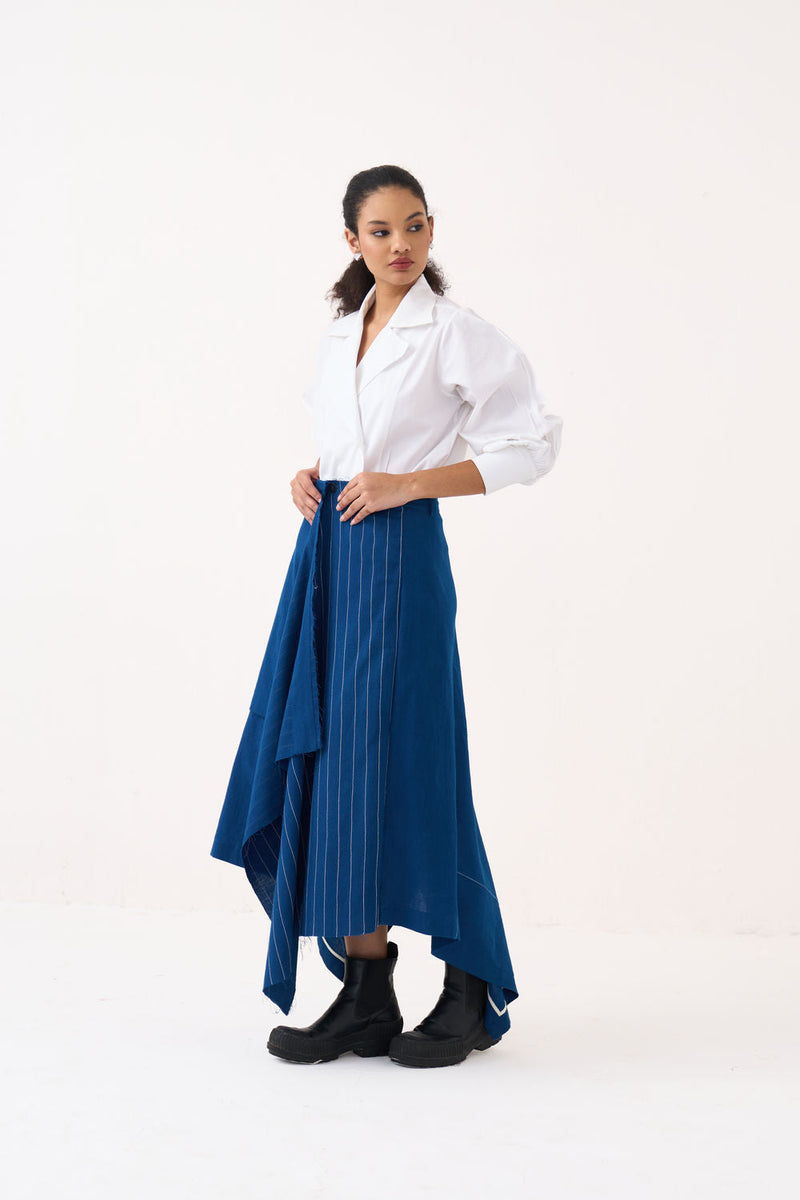 Handkerchief Skirt-Cobalt Blue handwoven cotton skirt by THREE in blue for women in Singapore