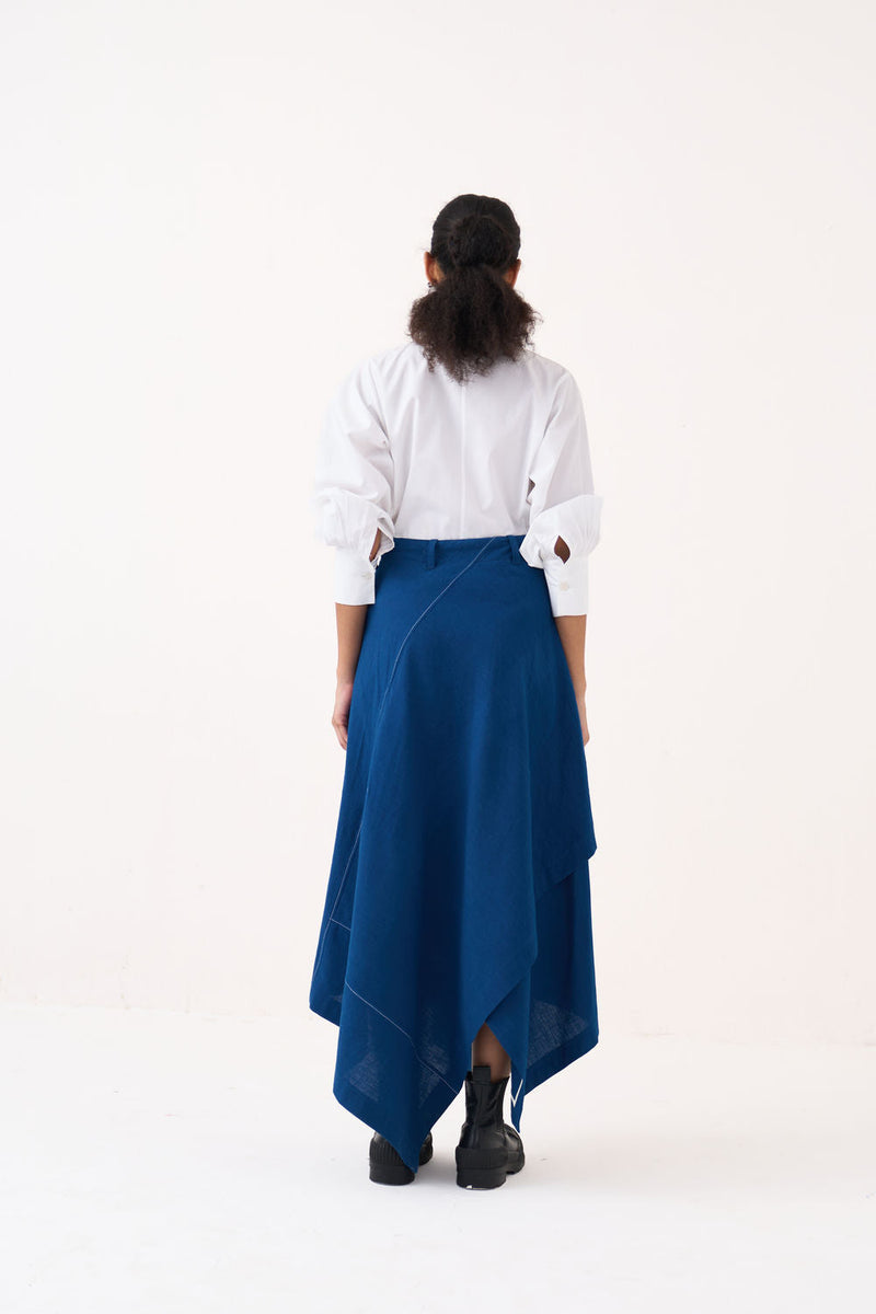 Handkerchief Skirt Co-Ord (Set Of 2)-Cobalt Blue handwoven cotton co-ord set by THREE in blue, white for women in Singapore
