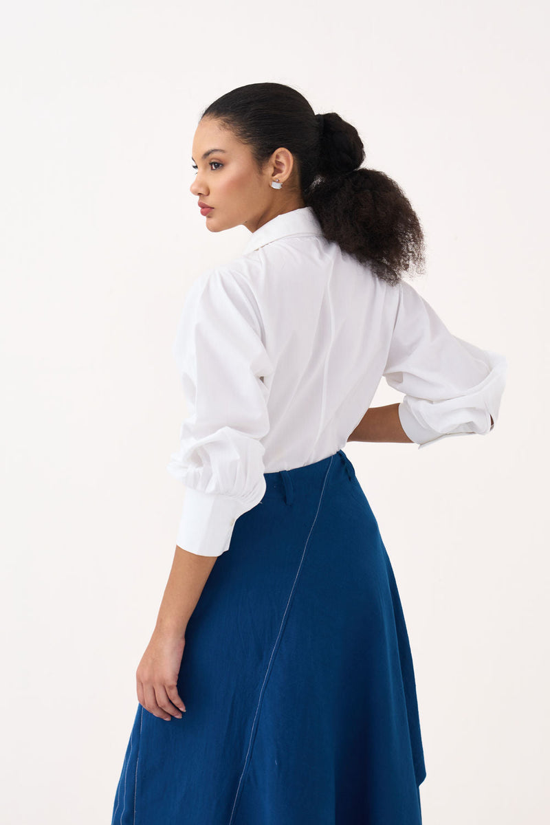 Handkerchief Skirt Co-Ord (Set Of 2)-Cobalt Blue handwoven cotton co-ord set by THREE in blue, white for women in Singapore