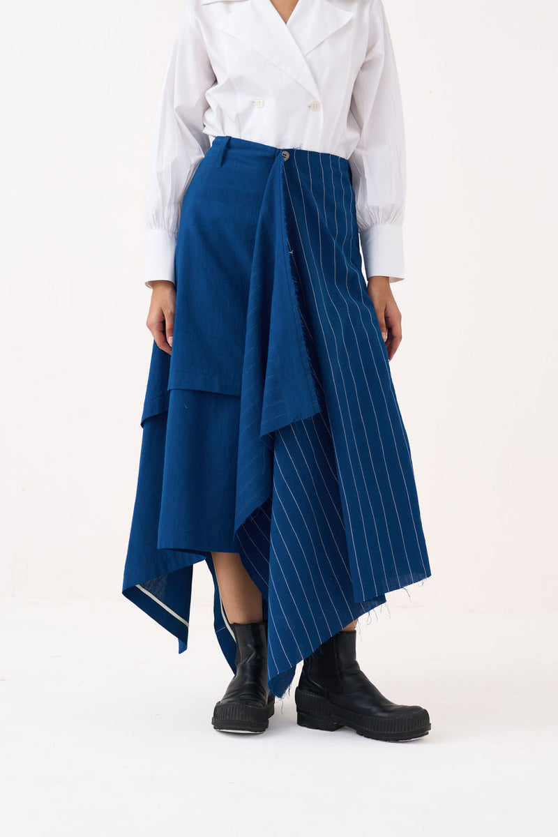 Handkerchief Skirt-Cobalt Blue handwoven cotton skirt by THREE in blue for women in Singapore
