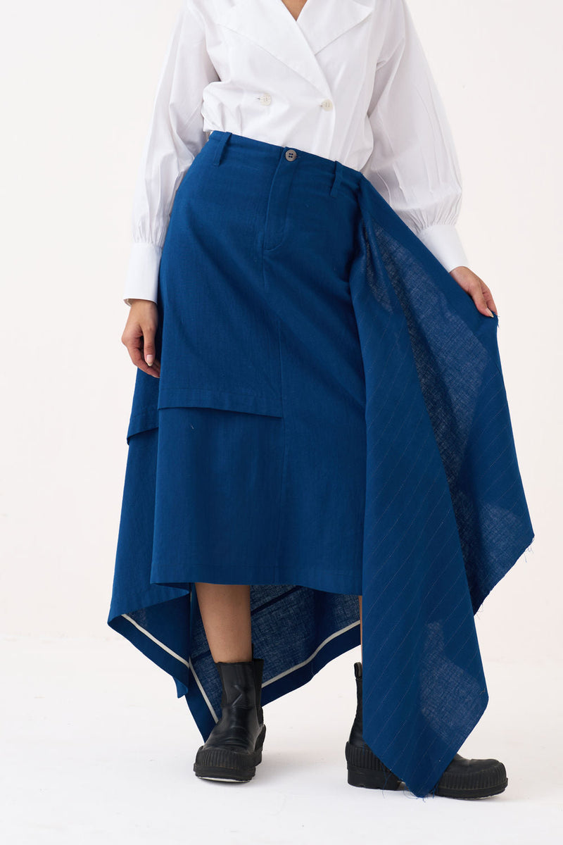 Handkerchief Skirt-Cobalt Blue handwoven cotton skirt by THREE in blue for women in Singapore