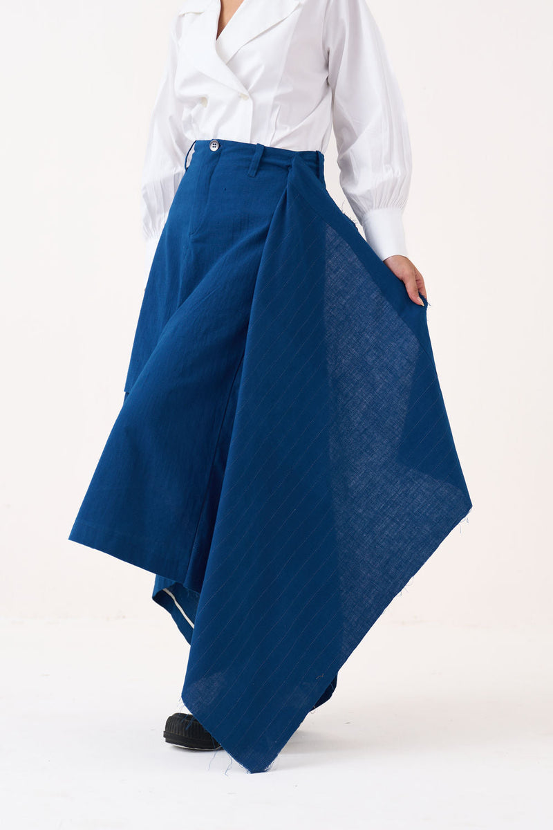 Handkerchief Skirt-Cobalt Blue handwoven cotton skirt by THREE in blue for women in Singapore
