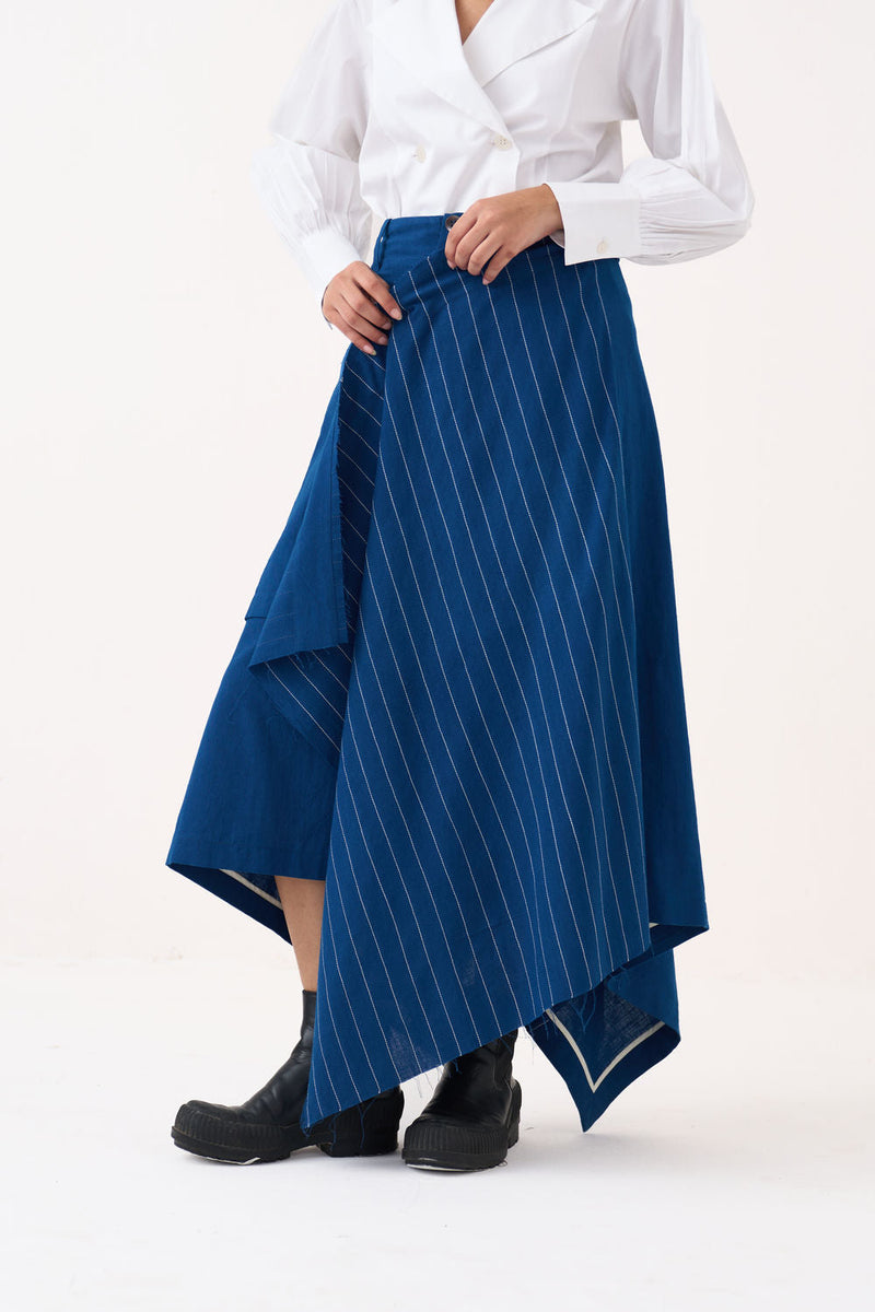 Handkerchief Skirt-Cobalt Blue handwoven cotton skirt by THREE in blue for women in Singapore