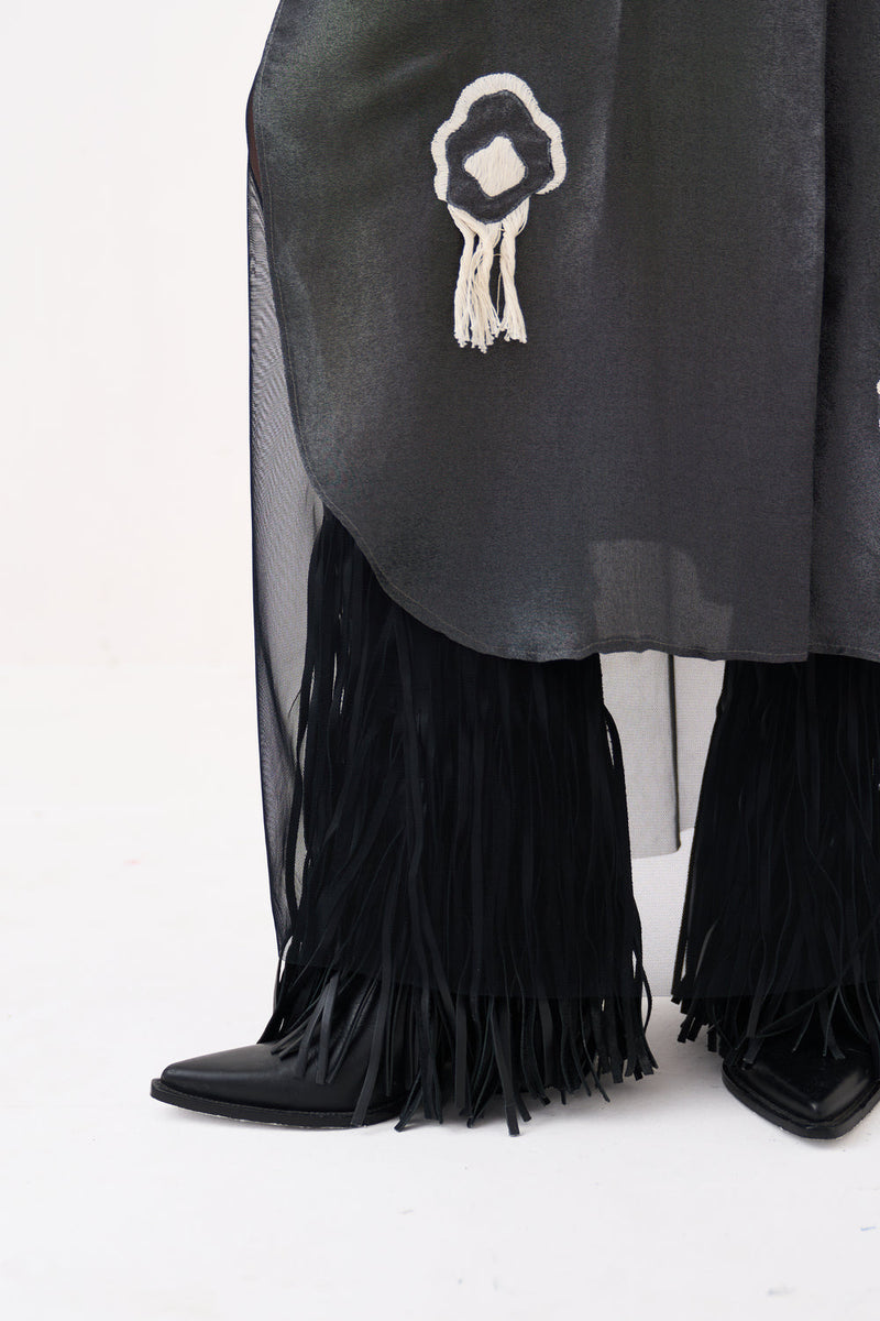 Fringe Bat Sleeve Dress (Slip Included)-Graphite metallic tissue dress by THREE in grey for women in Singapore