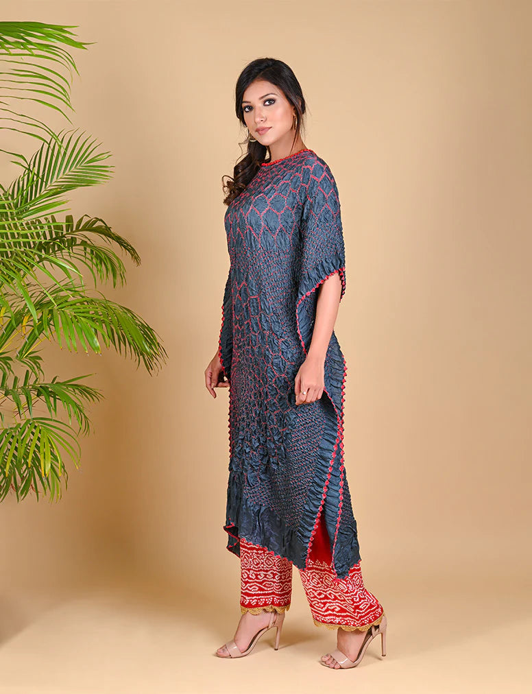 THREE FLOWERS KAFTAN-GREY silk by Dyelogue in grey color for women in Singapore