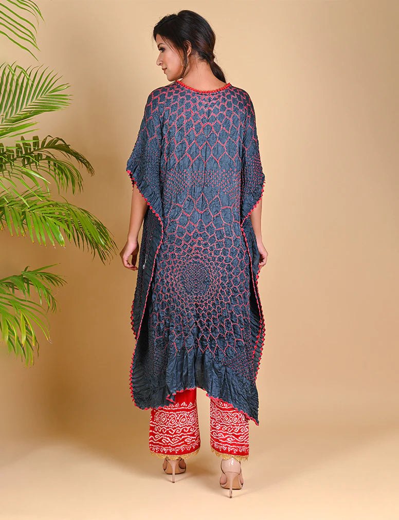 THREE FLOWERS KAFTAN-GREY silk by Dyelogue in grey color for women in Singapore