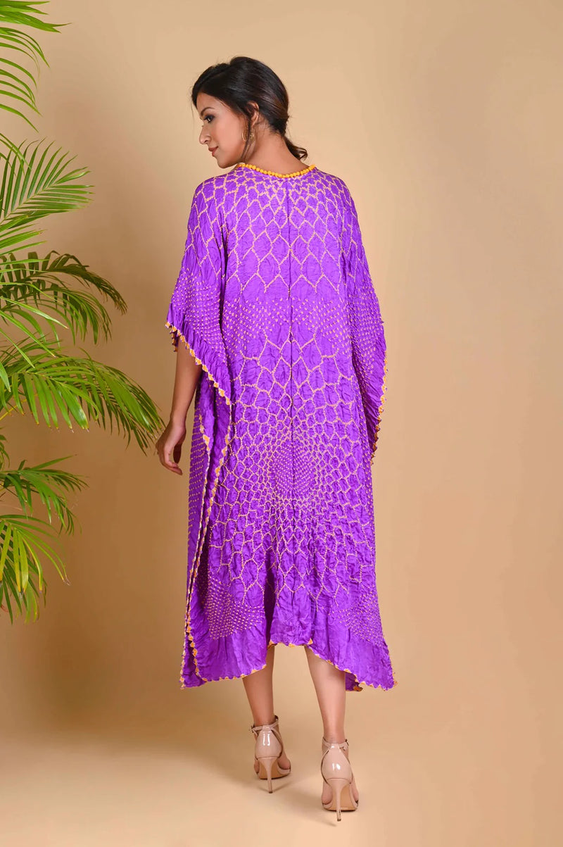 THREE FLOWERS KAFTAN-LAVENDER silk by Dyelogue for women in Singapore