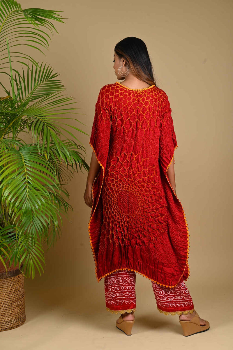 THREE FLOWERS KAFTAN-RED silk by Dyelogue in red color for women in Singapore