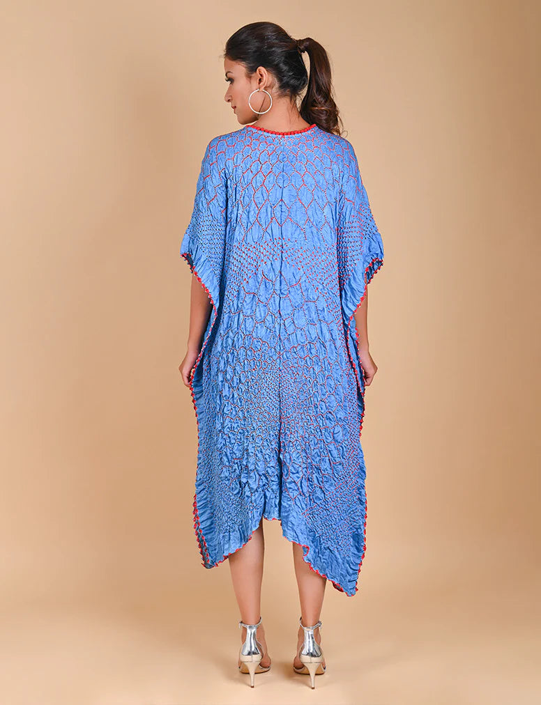 THREE FLOWERS KAFTAN-SKY BLUE silk by Dyelogue in blue color for women in Singapore