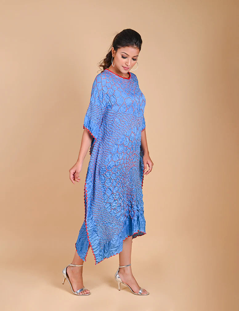 THREE FLOWERS KAFTAN-SKY BLUE silk by Dyelogue in blue color for women in Singapore