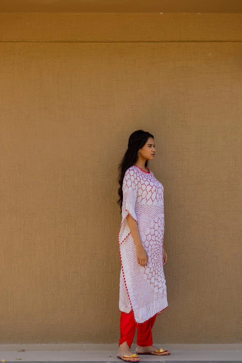 THREE FLOWERS KAFTAN-WHITE silk by Dyelogue in white color for women in Singapore