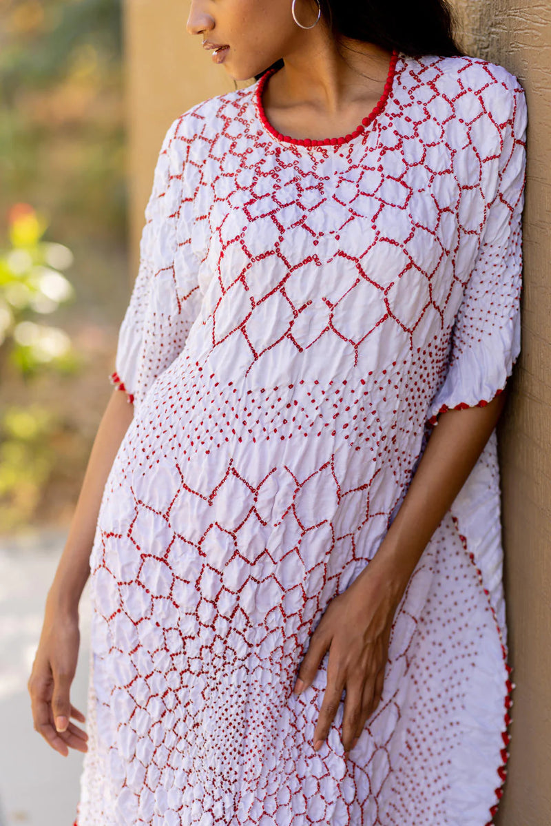 THREE FLOWERS KAFTAN-WHITE silk by Dyelogue in white color for women in Singapore