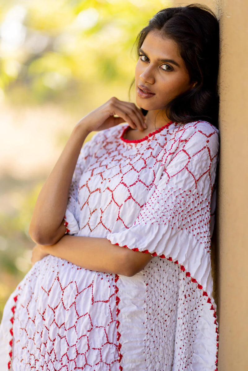 THREE FLOWERS KAFTAN-WHITE silk by Dyelogue in white color for women in Singapore