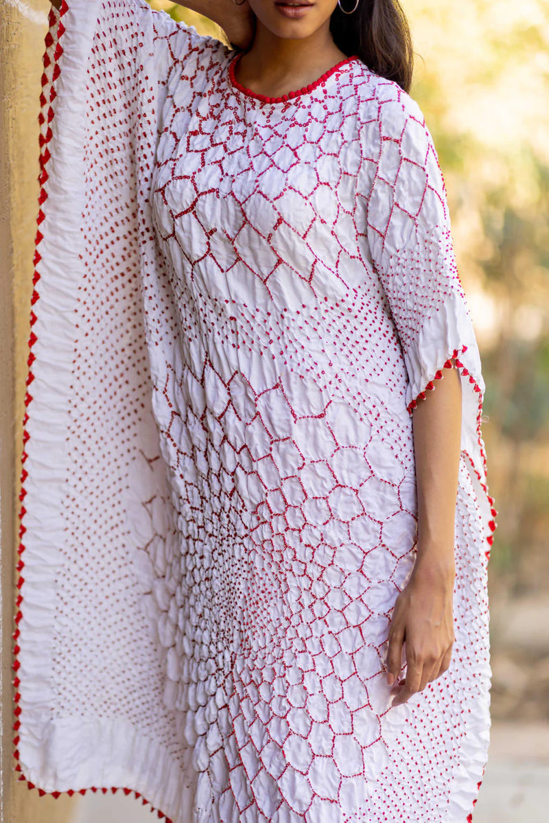 THREE FLOWERS KAFTAN-WHITE silk by Dyelogue in white color for women in Singapore