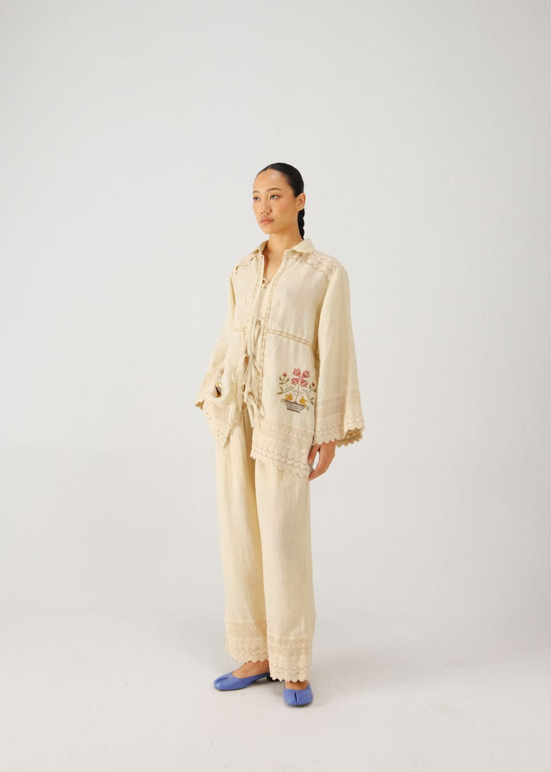 Tie up set-Ivory vase emb. linen by CORD for women in Singapore
