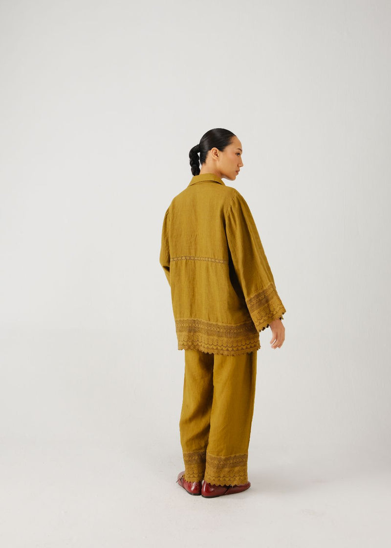 Tie up set-Olive parrot emb. linen by CORD for women in Singapore