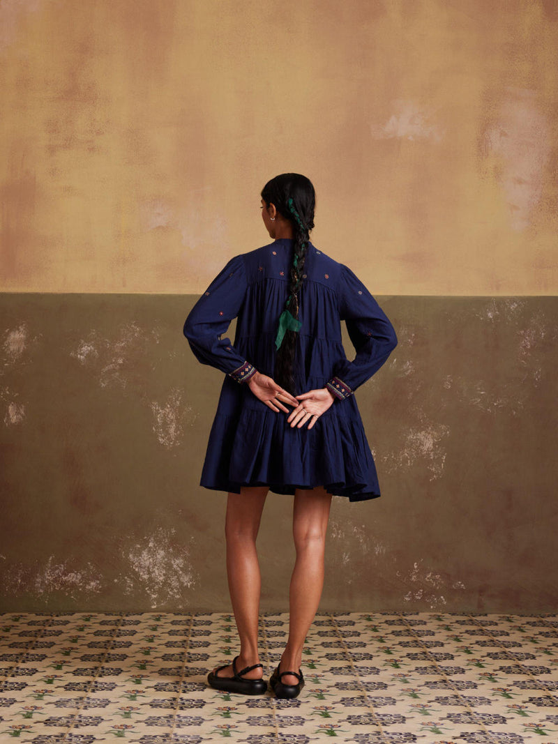 Tier Dress-Indigo cotton by CORD for women in Singapore