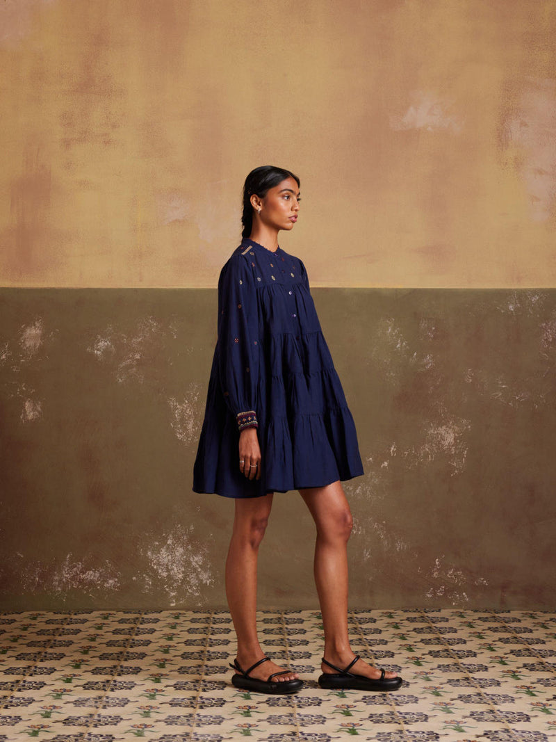 Tier Dress-Indigo cotton by CORD for women in Singapore
