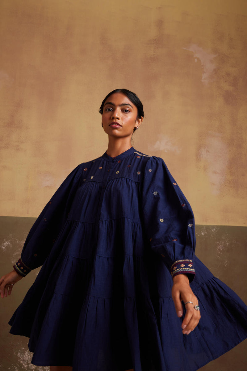 Tier Dress-Indigo cotton by CORD for women in Singapore