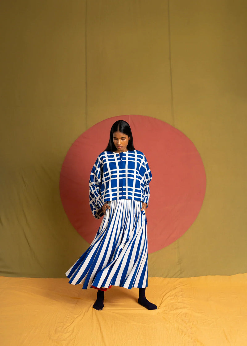 Tigress Skirt-Blue and White cotton skirt by Ka-Sha in white for women in Singapore