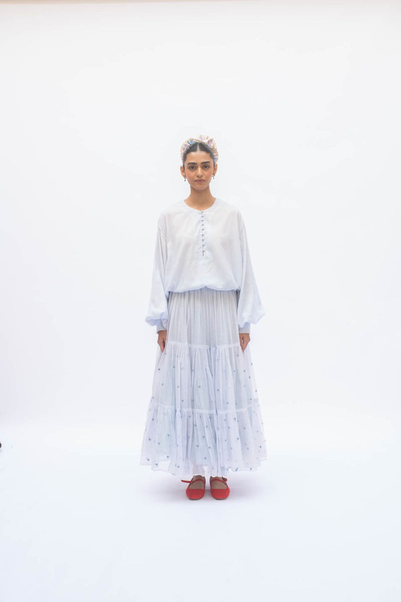MAYA SKIRT POWDER BLUE by TOKREE in blue color for women in Singapore