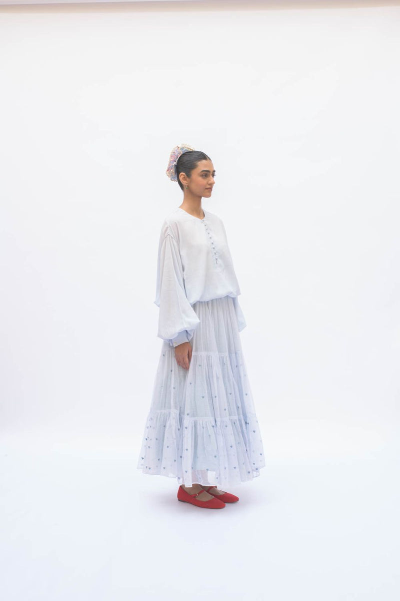 MAYA SKIRT POWDER BLUE by TOKREE in blue color for women in Singapore