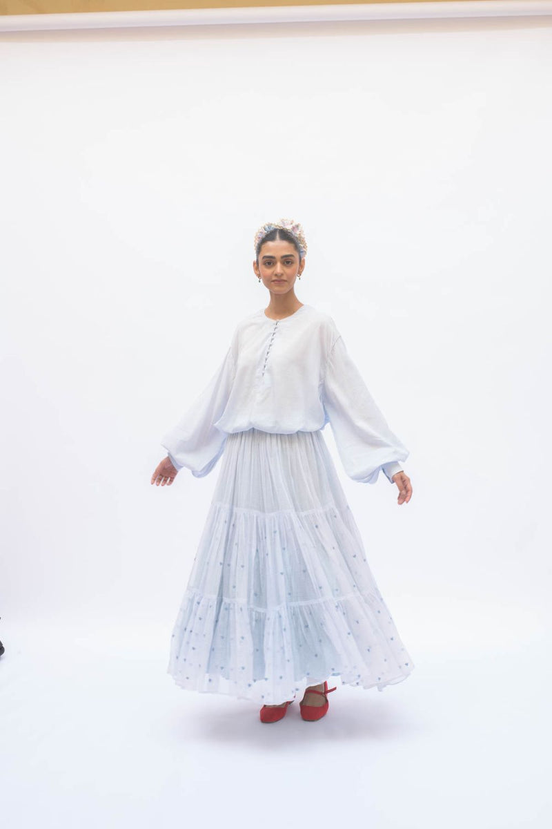 MAYA SKIRT POWDER BLUE by TOKREE in blue color for women in Singapore