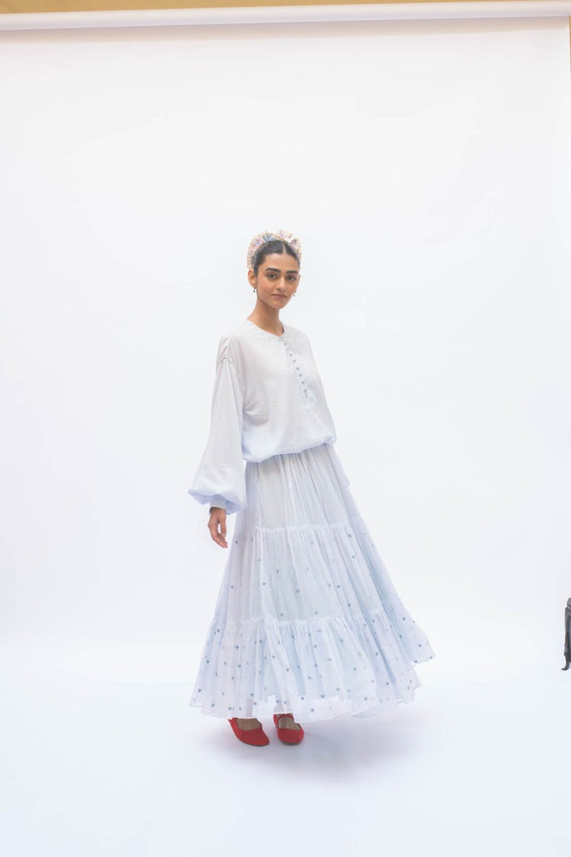 MAYA SKIRT POWDER BLUE by TOKREE in blue color for women in Singapore