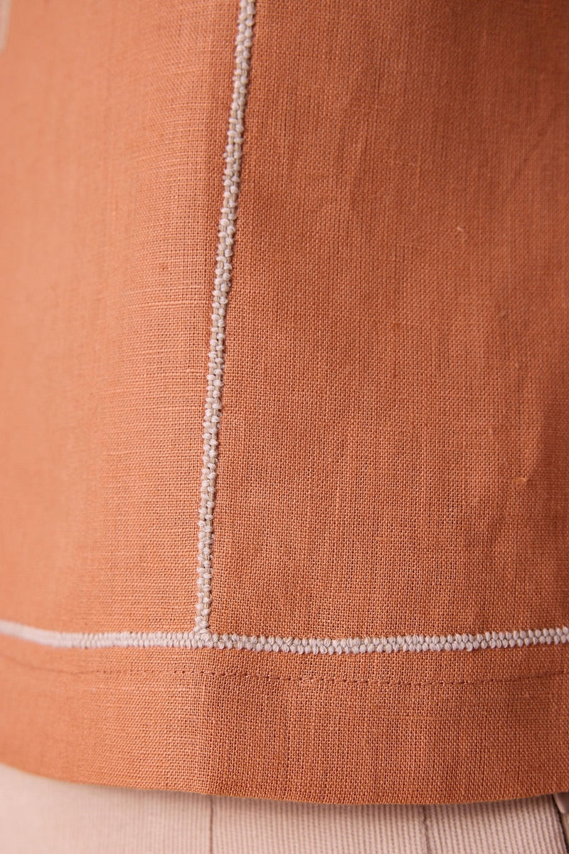 Toni Apricot Embroidered Linen Top