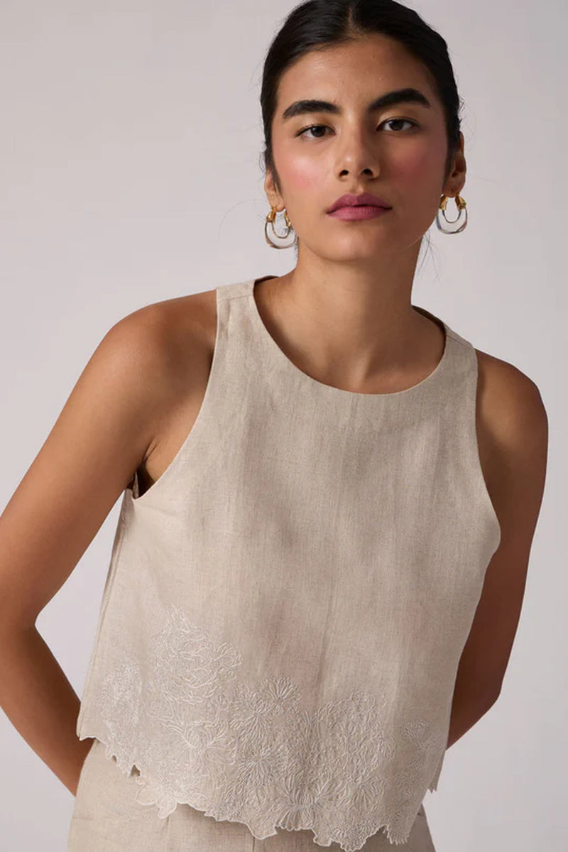 Toni Beige Top 100% linen top/shirt by The Summer House in beige for women in Singapore