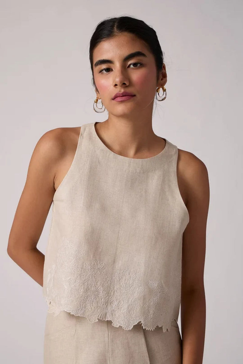 Toni Beige Top 100% linen top/shirt by The Summer House in beige for women in Singapore