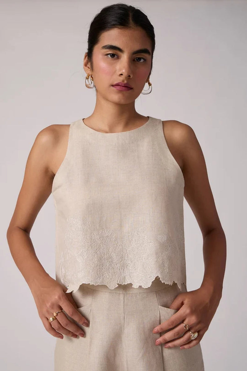 Toni Beige Top 100% linen top/shirt by The Summer House in beige for women in Singapore