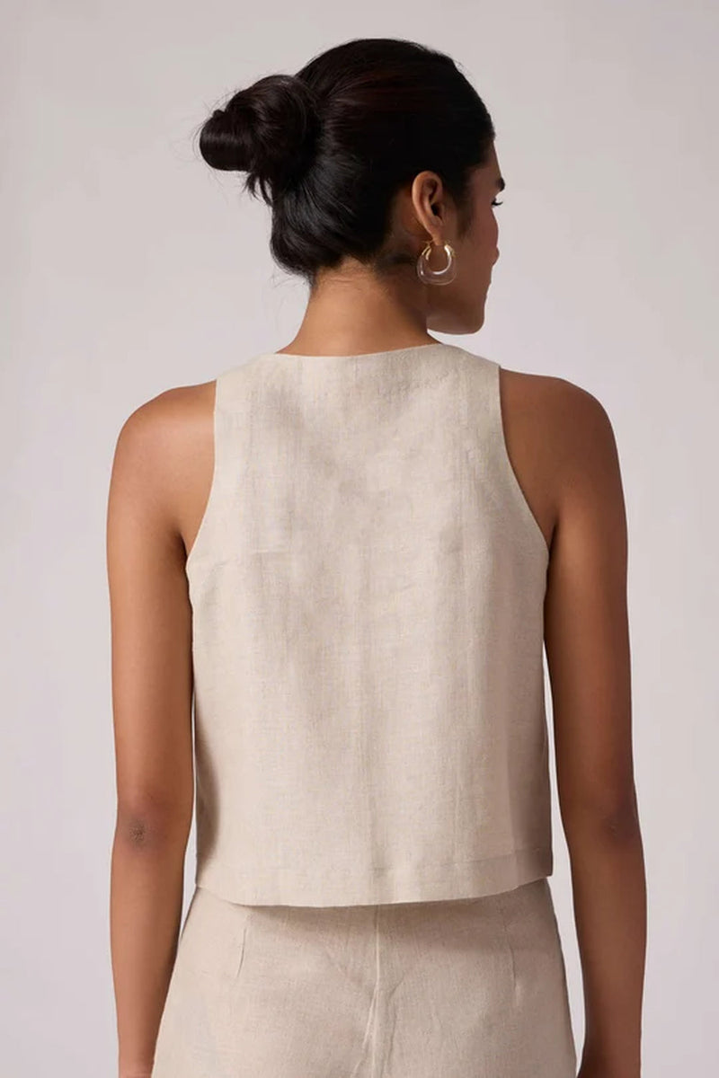 Toni Beige Top 100% linen top/shirt by The Summer House in beige for women in Singapore
