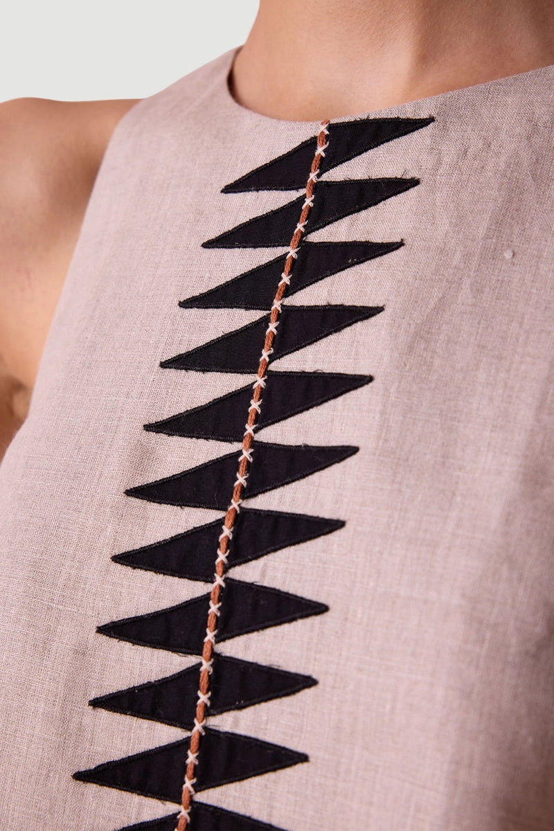 Toni beige Embroidered Linen Top