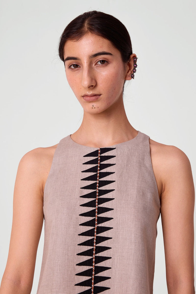 Toni beige Embroidered Linen Top